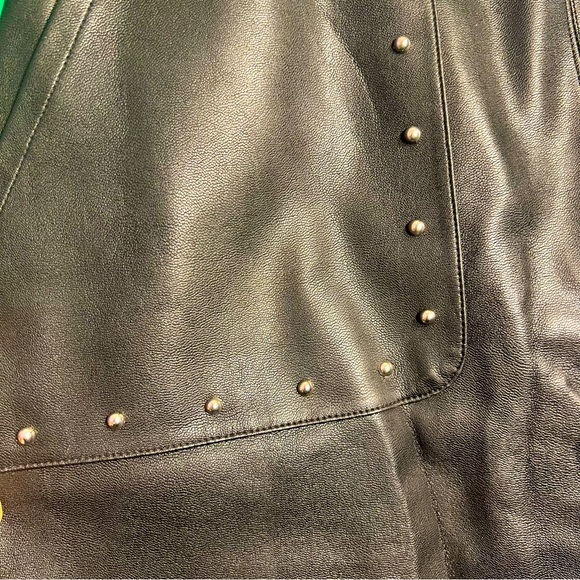 Size6, Philosophy, Leather Black Skirt Two Front Pockets with Silver Beads Decor - Picture 4 of 10